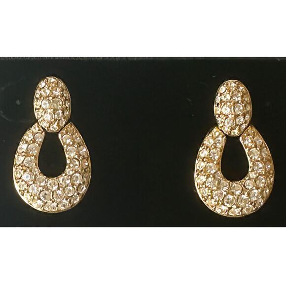 Swarovski Signature Gold-Plate Pave Crystal Door Knocker NOS Stud Earrings - Picture 2 of 4
